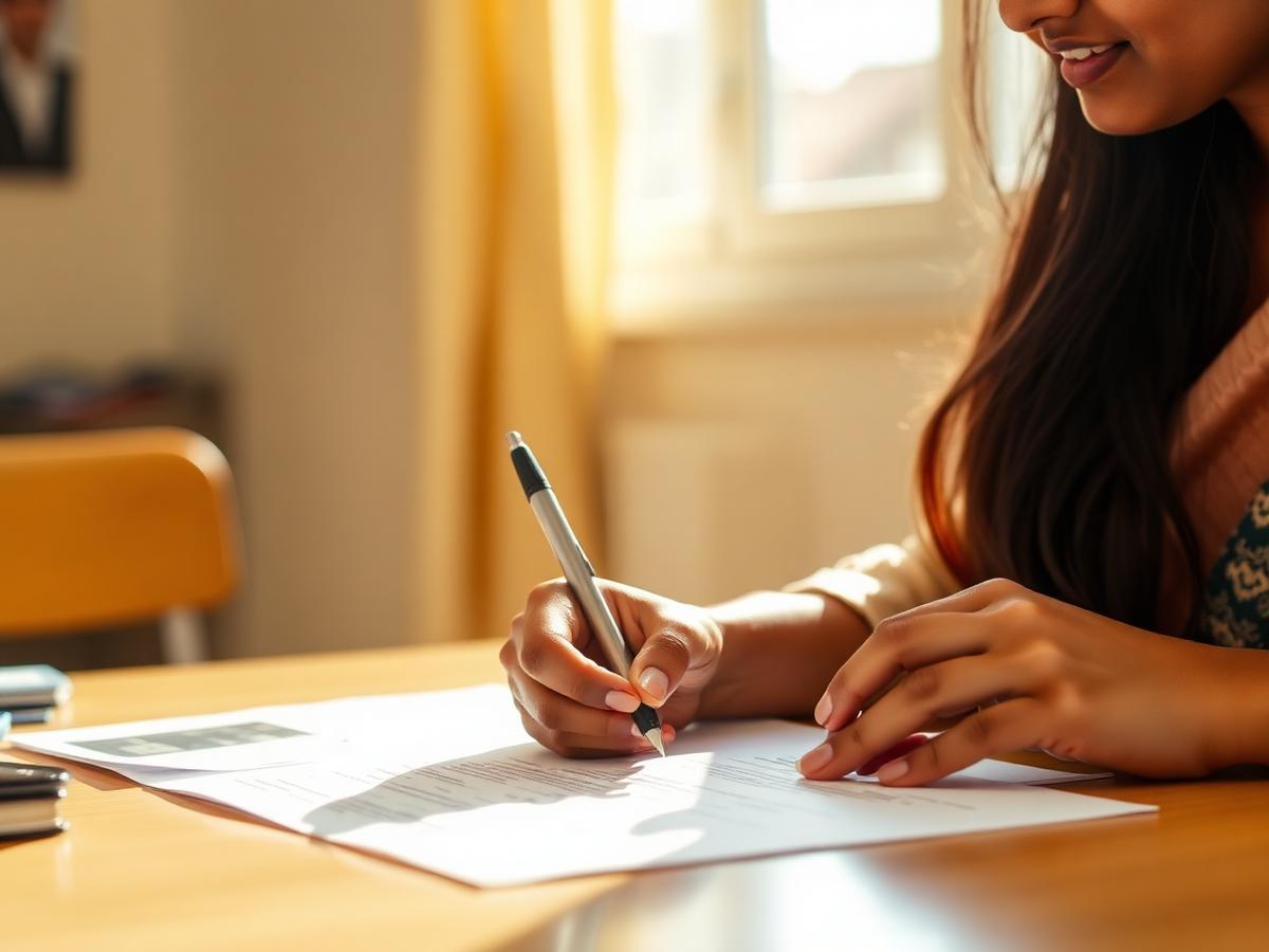 A student completing a college admission application form